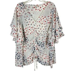 Cato Layered Ruffle Sleeve Rouched Cherry Print Polkadot Print Top Plus 26/28🔥